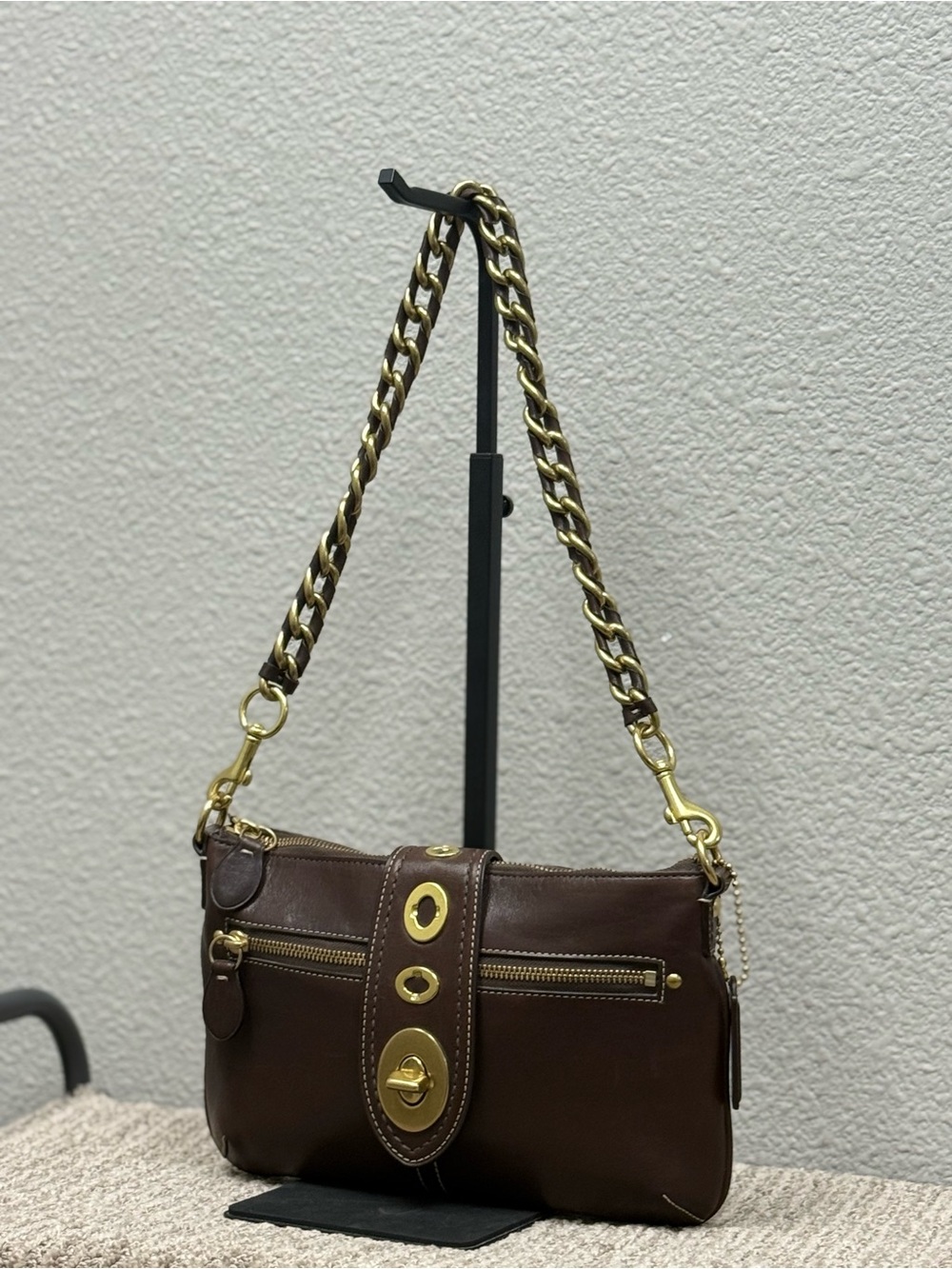 Rare Vintage Y2K Coach Bridget Legacy Brown Leather Turnlock Shoulder Bag F13756 - Picture 4 of 16